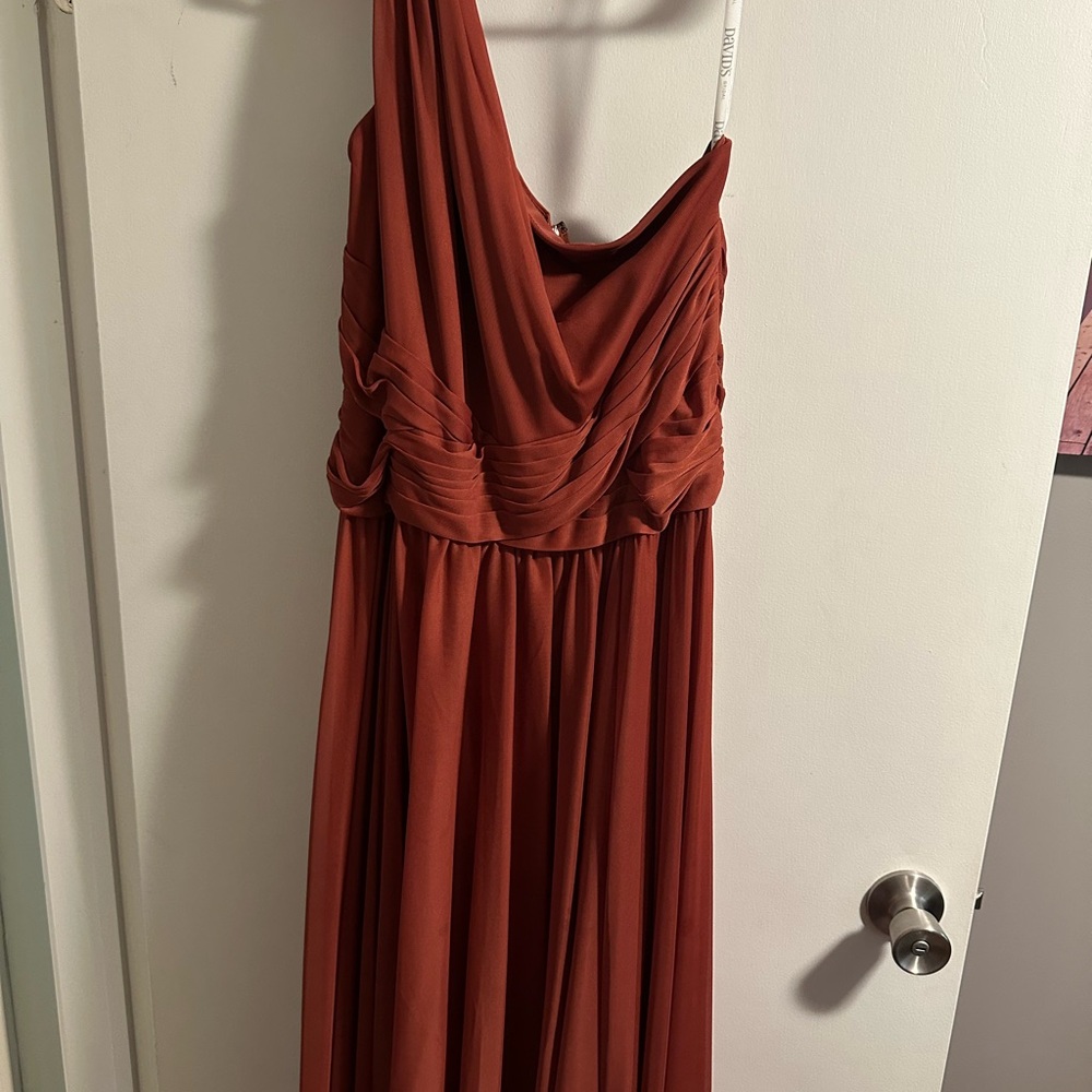 David's Bridal One-Shoulder Dress in Cinnamon